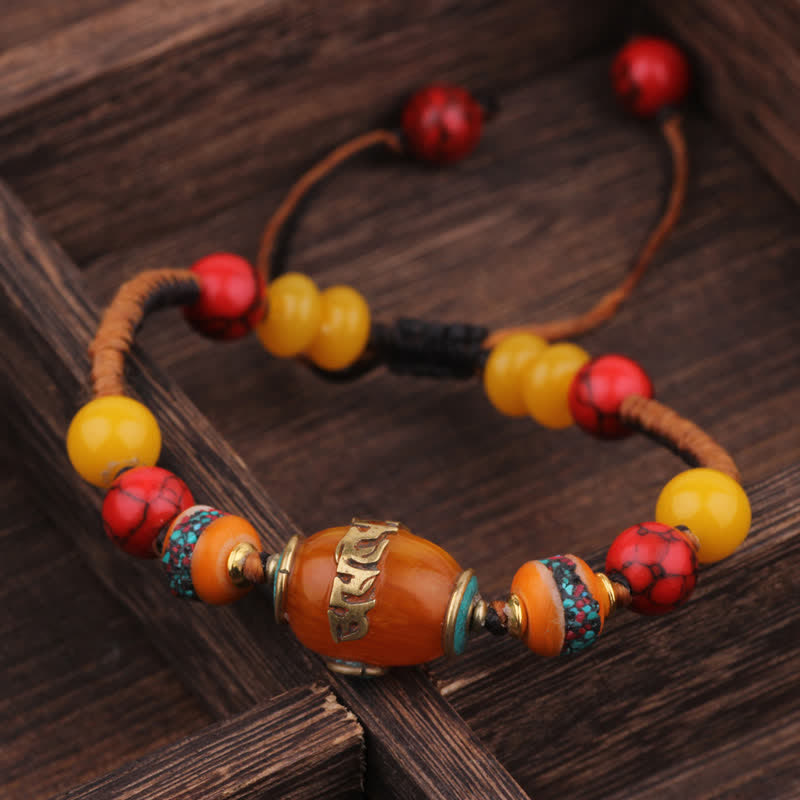 Buddha Stones Turquoise Amber Tibet Braided Rope Love Bracelet - image 6