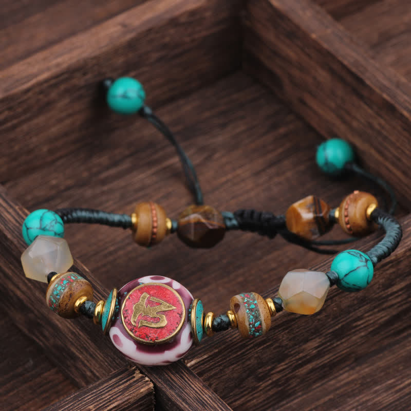 Buddha Stones Turquoise Amber Tibet Braided Rope Love Bracelet - Black Blue Rope(Wrist Circumference:15-21cm) - image 0