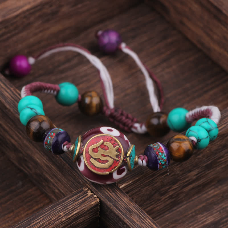 Buddha Stones Turquoise Amber Tibet Braided Rope Love Bracelet - White Purple Rope(Wrist Circumference:15-21cm) - image 9