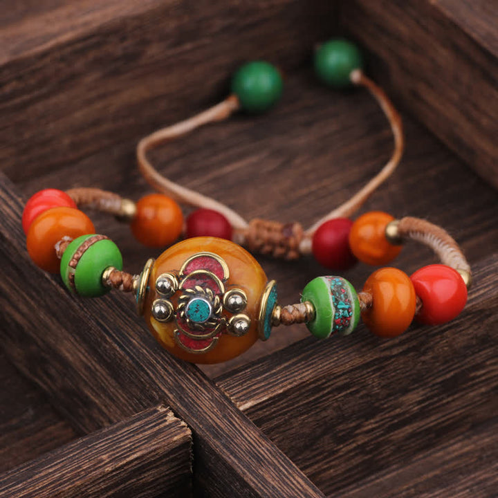 Buddha Stones Turquoise Amber Tibet Braided Rope Love Bracelet - White Orange Rope(Wrist Circumference:15-21cm) - image 10