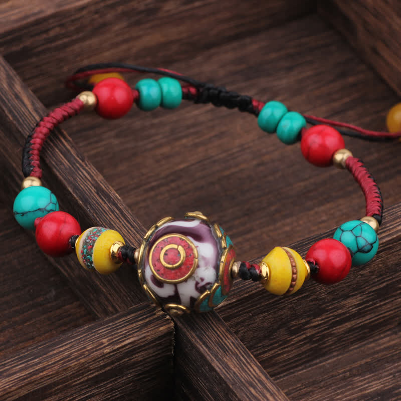 Buddha Stones Turquoise Amber Tibet Braided Rope Love Bracelet - Black Red Rope(Wrist Circumference:15-21cm) - image 2