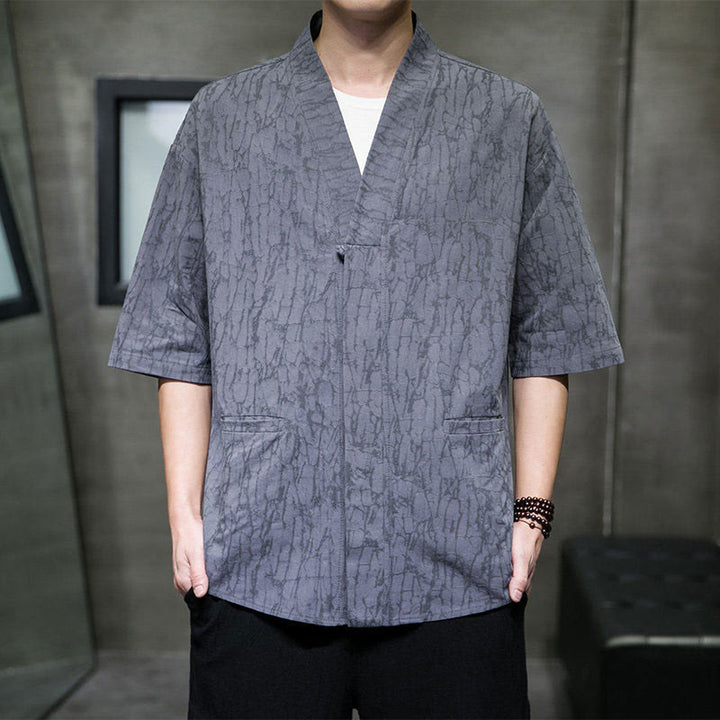 Buddha Stones Summer V-Neck Buttons Shattered Pattern Men's Short Sleeve Shirt With Pockets - SlateGray - US/UK/AU46，EU56 (5XL) - image 0