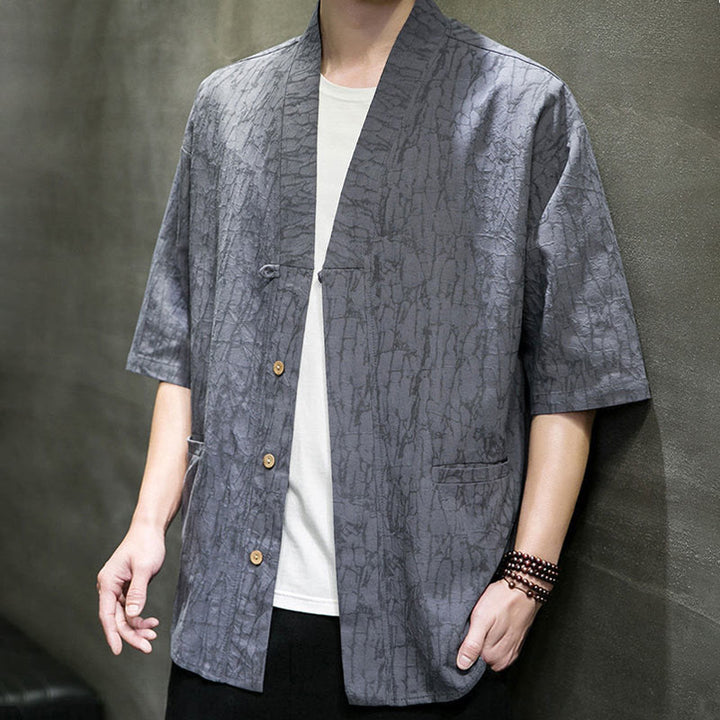 Buddha Stones Summer V-Neck Buttons Shattered Pattern Men's Short Sleeve Shirt With Pockets - image 9