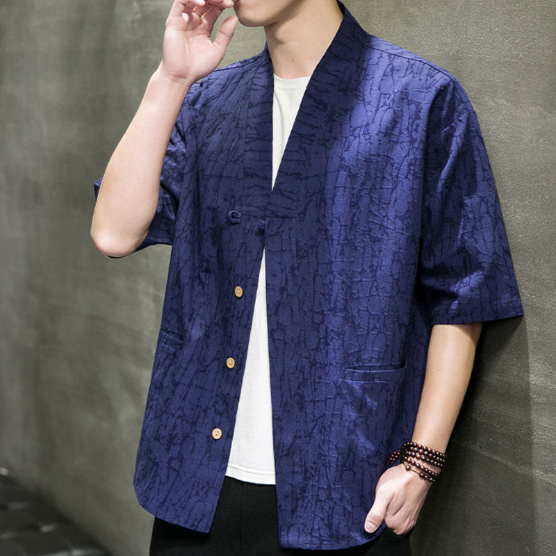 Buddha Stones Summer V-Neck Buttons Shattered Pattern Men's Short Sleeve Shirt With Pockets - image 20