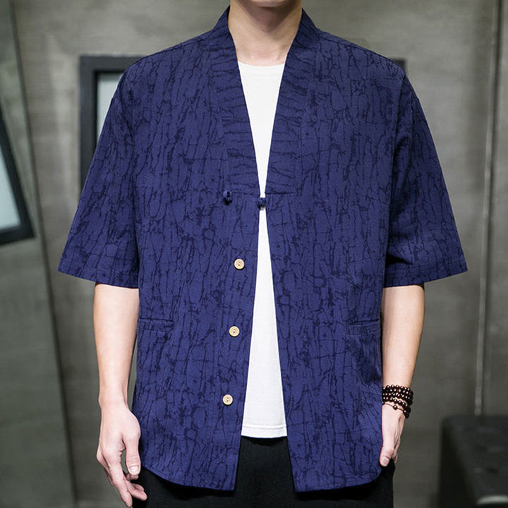 Buddha Stones Summer V-Neck Buttons Shattered Pattern Men's Short Sleeve Shirt With Pockets - image 18