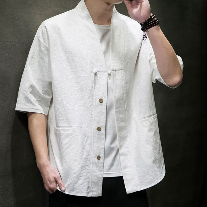 Buddha Stones Summer V-Neck Buttons Shattered Pattern Men's Short Sleeve Shirt With Pockets - image 33