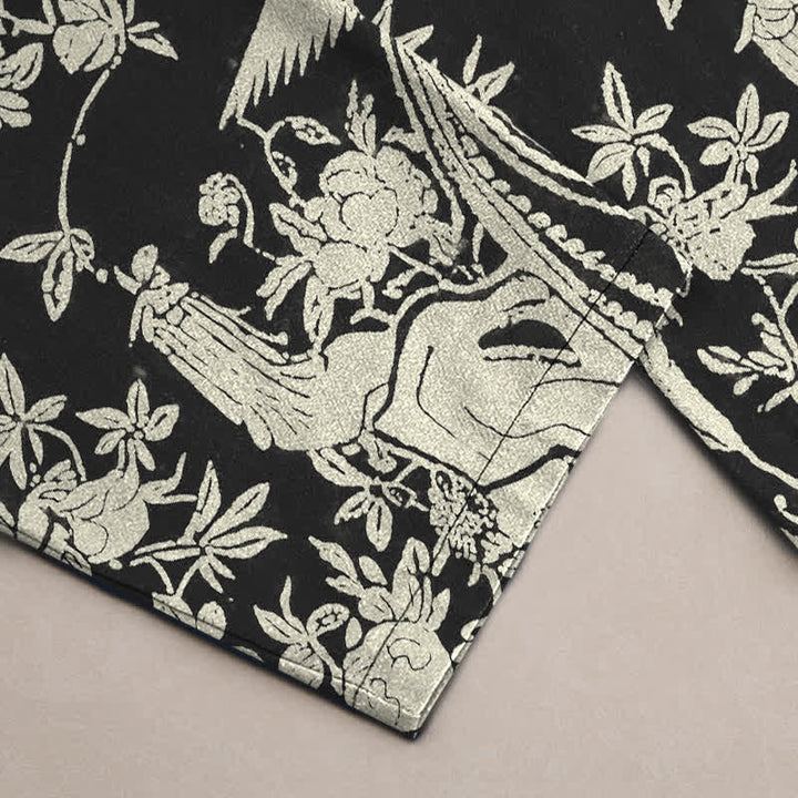 Buddha Stones Cotton Ivory Floral Band Pattern Men's Tapered Pants With Pockets - image 3