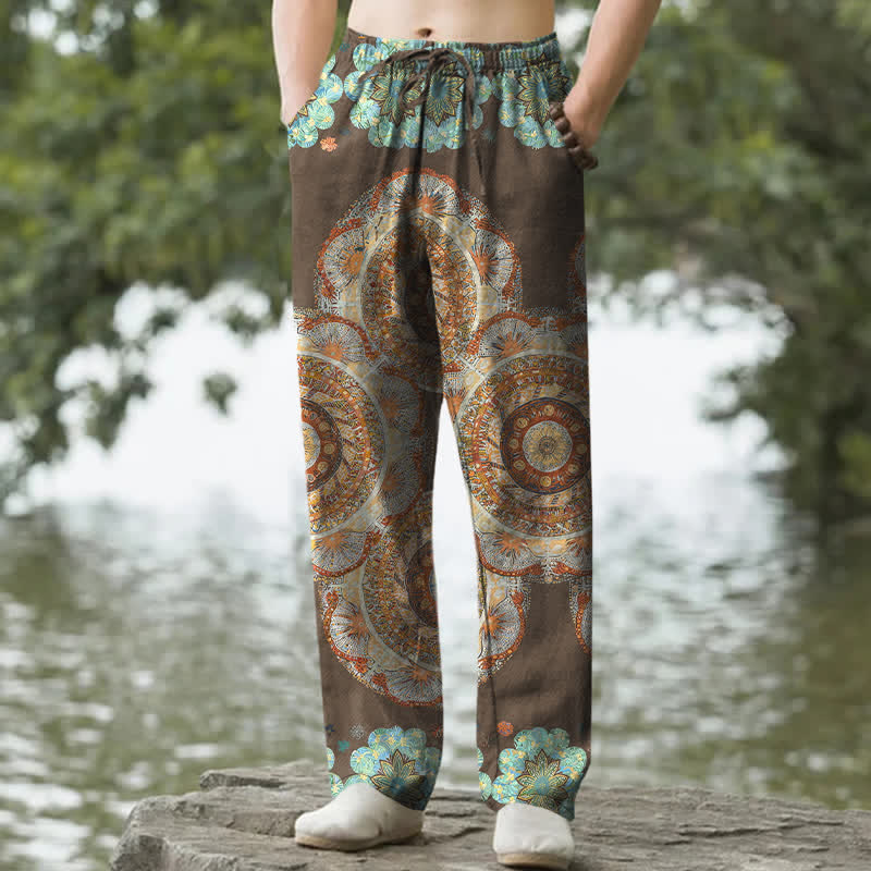 Buddha Stones Pure Cotton Mandala Floral Pattern Men's Tapered Pants With Pockets - Sienna - US/UK/AU50，EU60 (5XL) - image 6