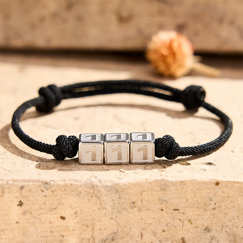 Buddha Stones Titanium Steel 000-999 Angel Numbers Adjustable Black String Faith Bracelet - image 6