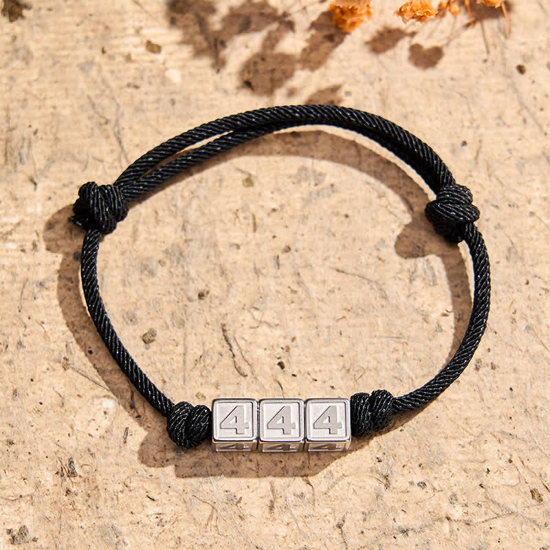 Buddha Stones Titanium Steel 000-999 Angel Numbers Adjustable Black String Faith Bracelet - Black Rope(Wrist Circumference: 15-23cm) - 444 - image 13