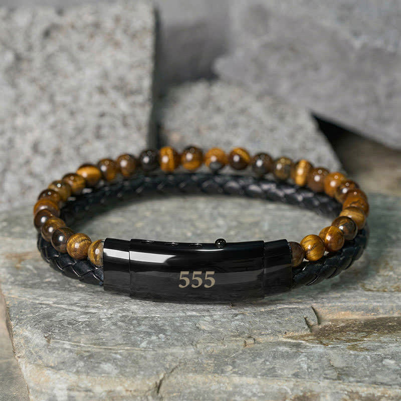 Buddha Stones Tiger Eye Angel Numbers Double Wrap Leather Faith Bracelet - Tiger Eye(Wrist Circumference: 18-19cm) - 555 - image 23