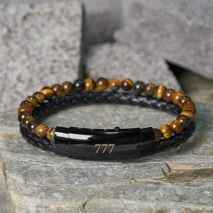 Buddha Stones Tiger Eye Angel Numbers Double Wrap Leather Faith Bracelet - Tiger Eye(Wrist Circumference: 18-19cm) - 777 - image 31