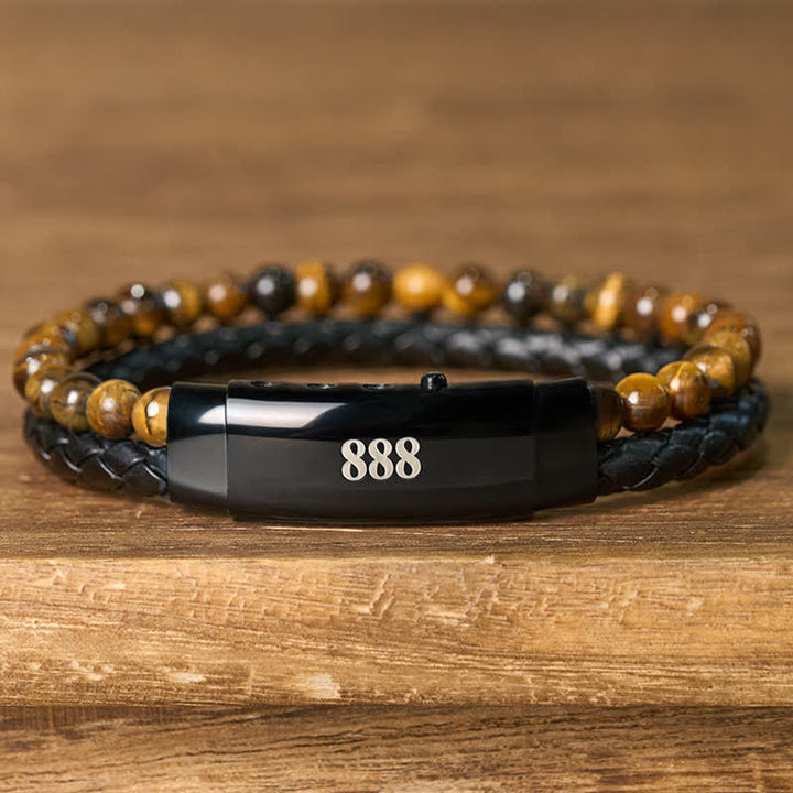 Buddha Stones Tiger Eye Angel Numbers Double Wrap Leather Faith Bracelet - image 2