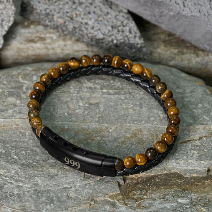 Buddha Stones Tiger Eye Angel Numbers Double Wrap Leather Faith Bracelet - image 36