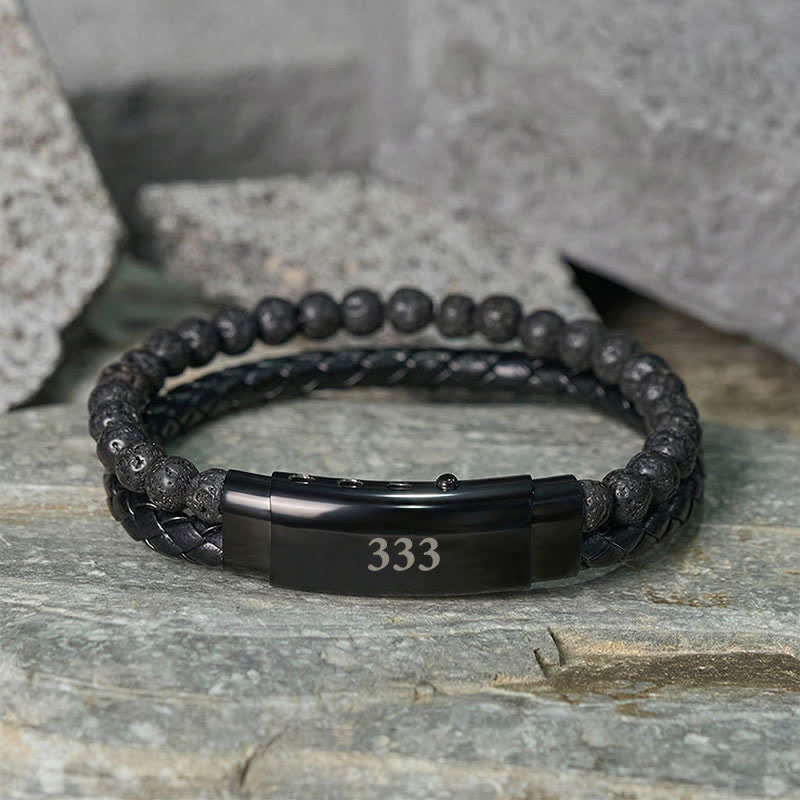 Buddha Stones Lava Rock Angel Numbers Double Wrap Leather Faith Bracelet - image 20