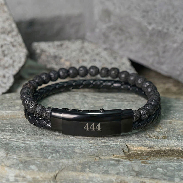 Buddha Stones Lava Rock Angel Numbers Double Wrap Leather Faith Bracelet - image 24