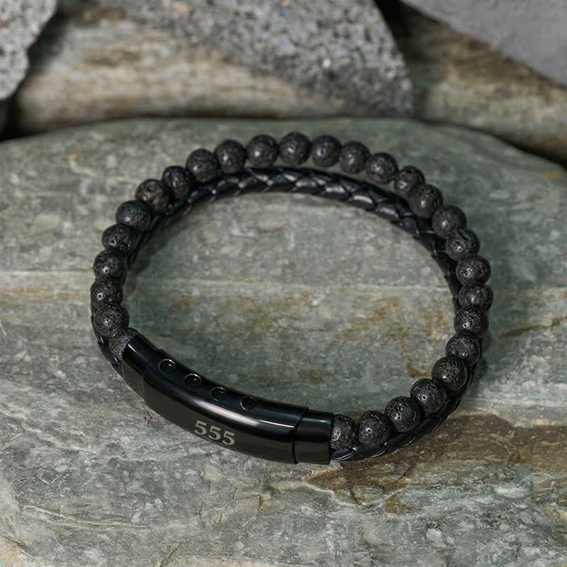 Buddha Stones Lava Rock Angel Numbers Double Wrap Leather Faith Bracelet - image 29