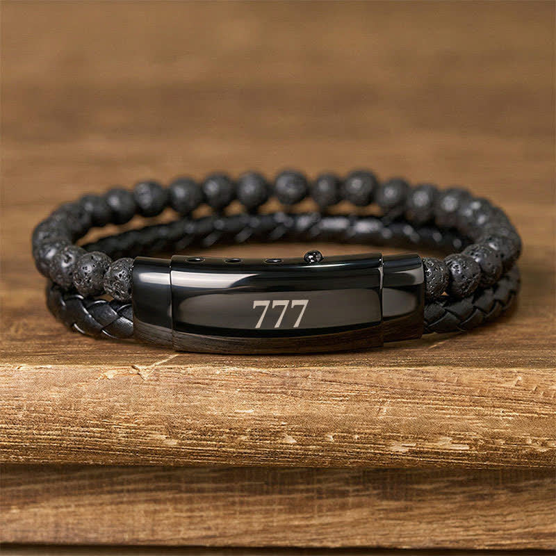 Buddha Stones Lava Rock Angel Numbers Double Wrap Leather Faith Bracelet - Lava Rock(Wrist Circumference: 18-19cm) - 777 - image 35