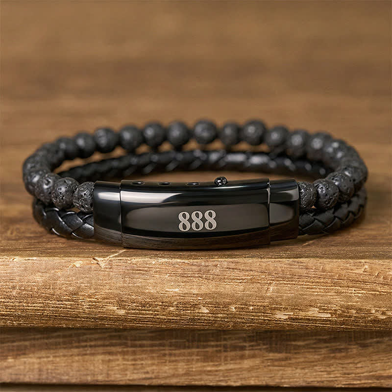 Buddha Stones Lava Rock Angel Numbers Double Wrap Leather Faith Bracelet - Lava Rock(Wrist Circumference: 18-19cm) - 888 - image 0