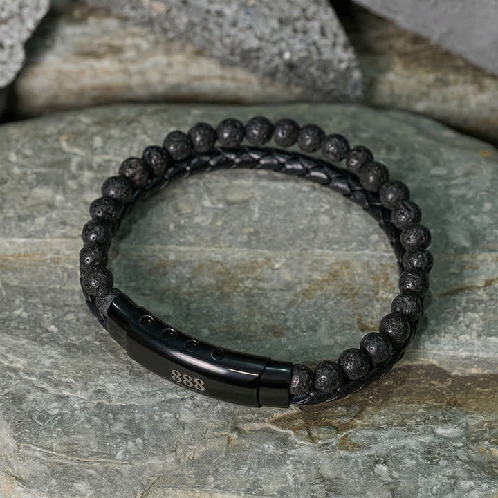 Buddha Stones Lava Rock Angel Numbers Double Wrap Leather Faith Bracelet - image 2