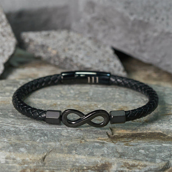 Buddha Stones Angel Numbers Infinity Symbol Leather Faith Bracelet - image 1