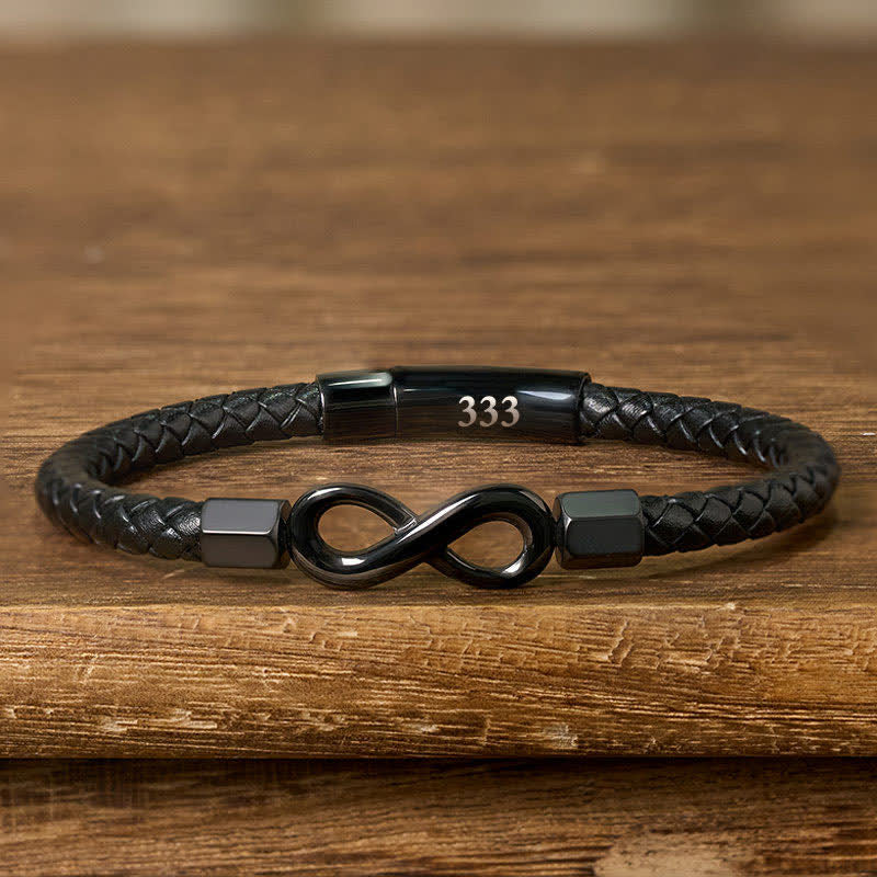 Buddha Stones Angel Numbers Infinity Symbol Leather Faith Bracelet - 333(Wrist Circumference: 18-19cm) - image 10