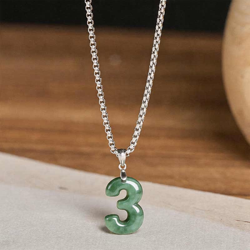 Buddha Stones Natural 0-9 Angel Numbers Jade Titanium Steel Chain Prosperity Necklace Pendant - image 15