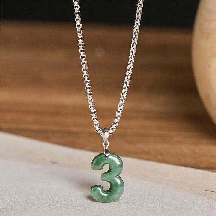 Buddha Stones Natural 0-9 Angel Numbers Jade Titanium Steel Chain Prosperity Necklace Pendant - image 15