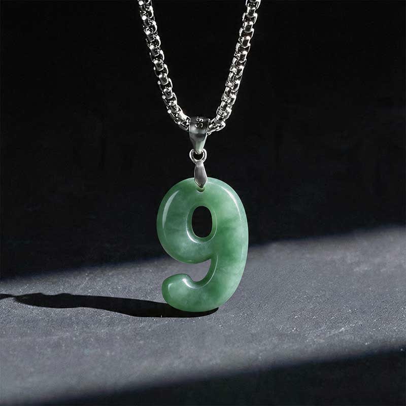 Buddha Stones Natural 0-9 Angel Numbers Jade Titanium Steel Chain Prosperity Necklace Pendant - 9 - image 38