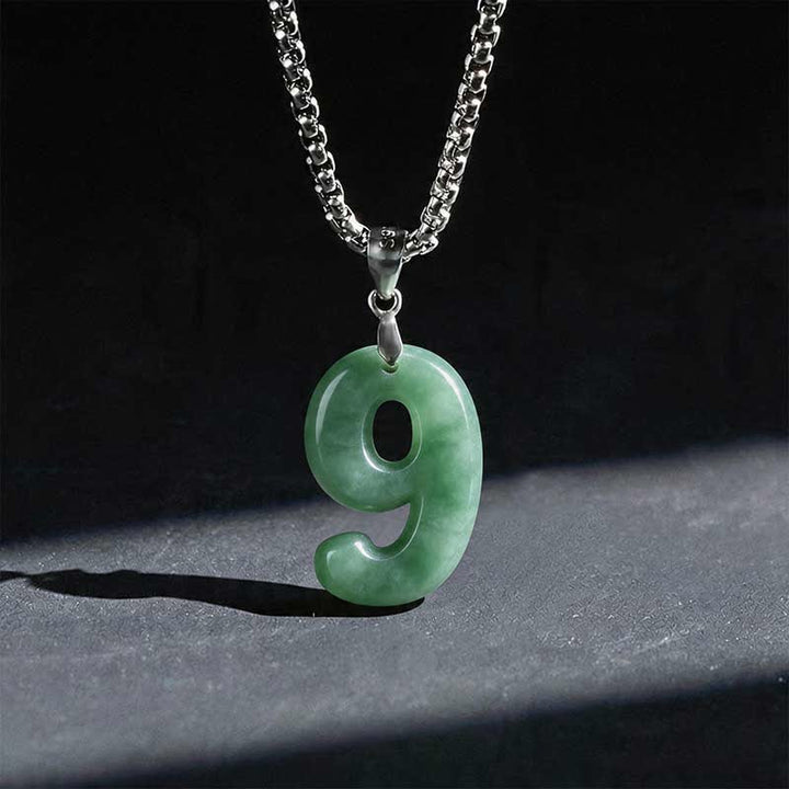 Buddha Stones Natural 0-9 Angel Numbers Jade Titanium Steel Chain Prosperity Necklace Pendant - 9 - image 38