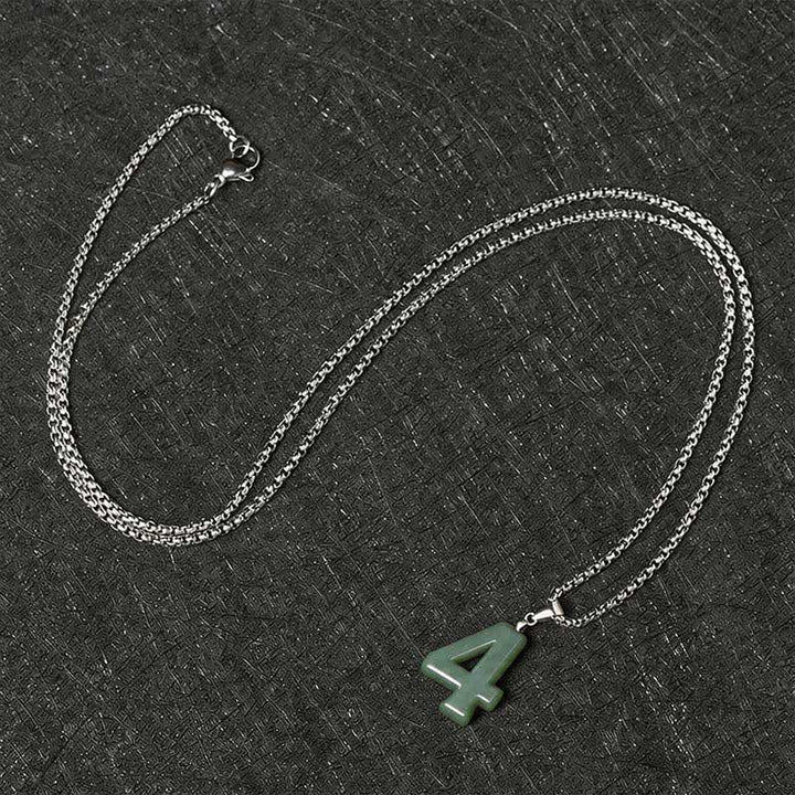 Buddha Stones Natural 0-9 Angel Numbers Jade Titanium Steel Chain Prosperity Necklace Pendant - image 20