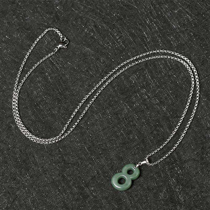 Buddha Stones Natural 0-9 Angel Numbers Jade Titanium Steel Chain Prosperity Necklace Pendant - image 36