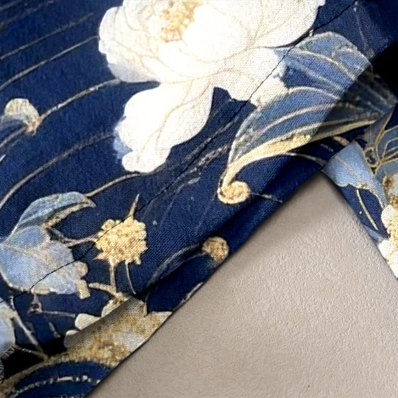 Buddha Stones Pure Cotton Elegant Crane Floral Pattern Women's Elastic Waist Pants With Pockets - image 2