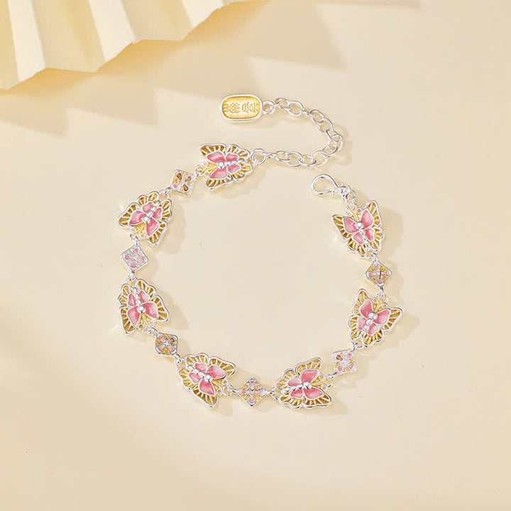 Buddha Stones Copper Butterfly Enamel Freedom Bracelet - Pink(Wrist Circumference:15–20cm) - image 0