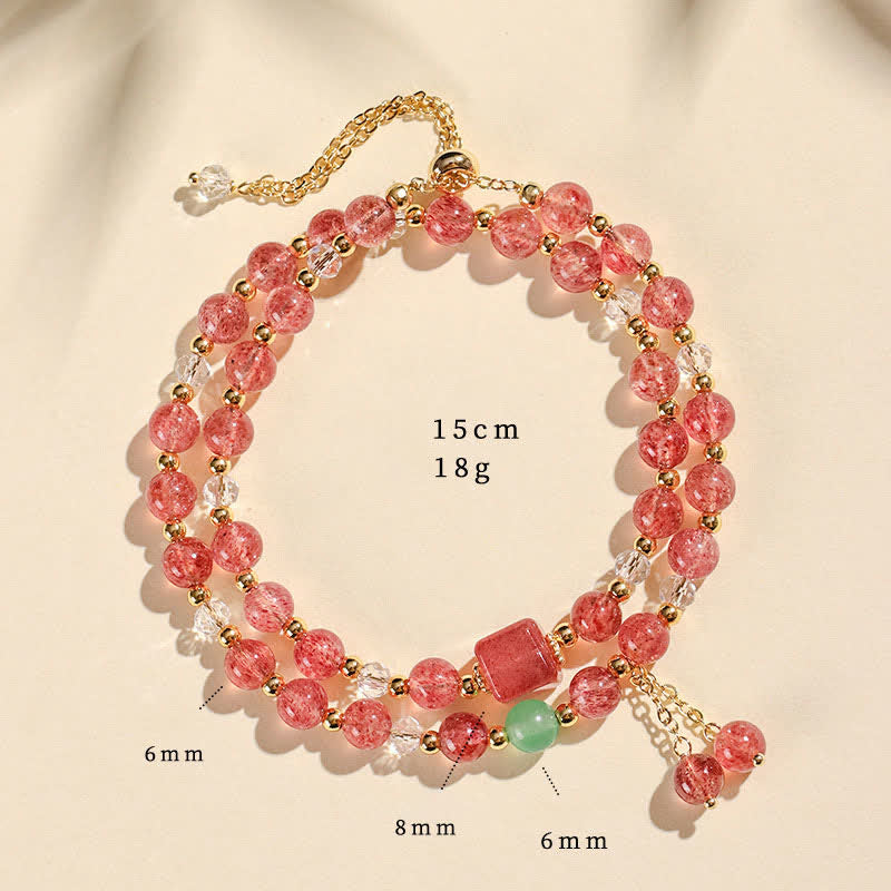 Buddha Stones Natural Strawberry Quartz Double Wrap Crystal Healing Bracelet - Strawberry Quartz(Wrist Circumference:14–15 cm) - image 1