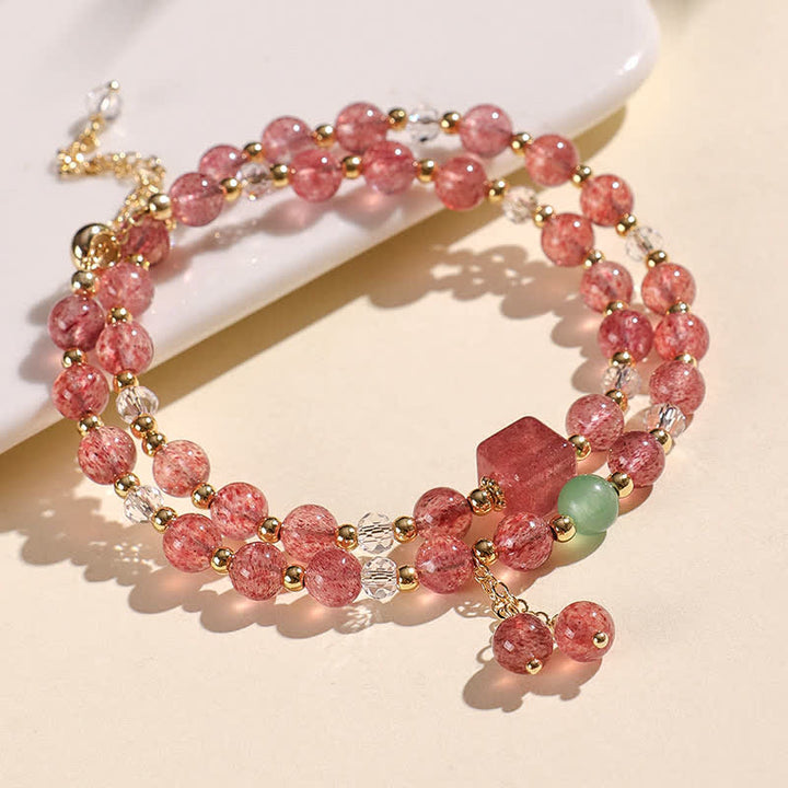 Buddha Stones Natural Strawberry Quartz Double Wrap Crystal Healing Bracelet - image 2