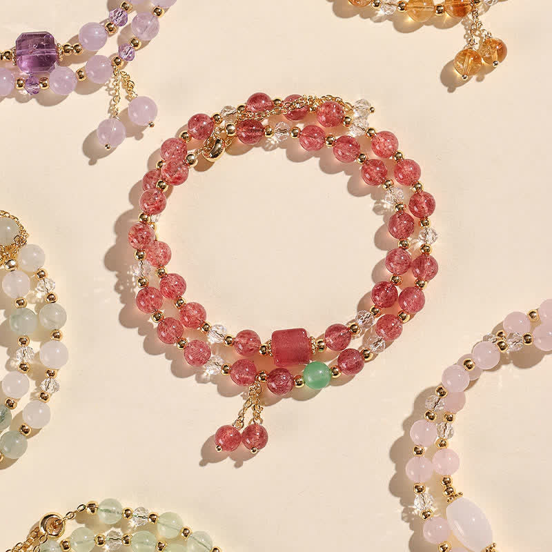 Buddha Stones Natural Strawberry Quartz Double Wrap Crystal Healing Bracelet - image 3
