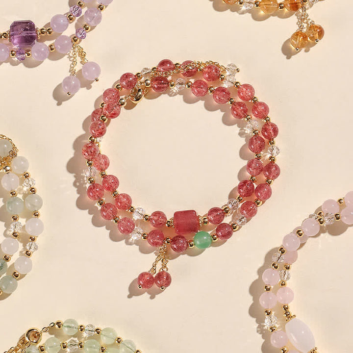 Buddha Stones Natural Strawberry Quartz Double Wrap Crystal Healing Bracelet - image 3