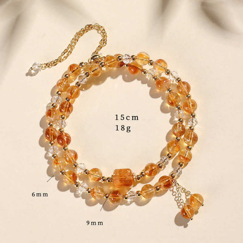 Buddha Stones Natural Strawberry Quartz Double Wrap Crystal Healing Bracelet - Citrine(Wrist Circumference:14–15 cm) - image 8