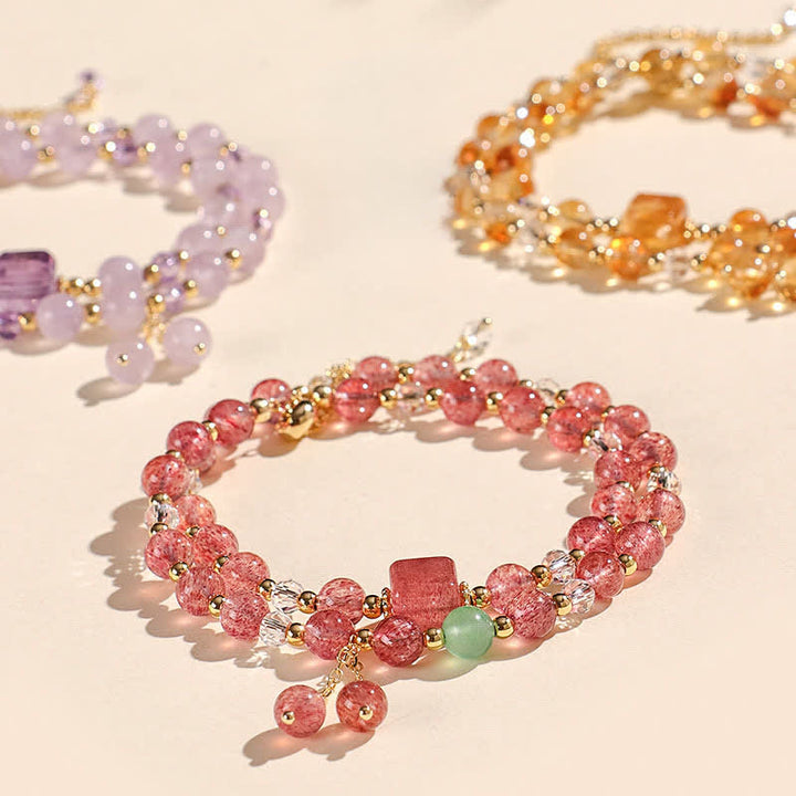 Buddha Stones Natural Strawberry Quartz Double Wrap Crystal Healing Bracelet - image 0