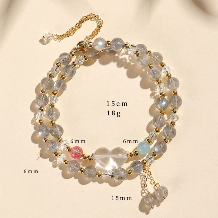 Buddha Stones Natural Strawberry Quartz Double Wrap Crystal Healing Bracelet - Moonstone(Wrist Circumference:14–15 cm) - image 6