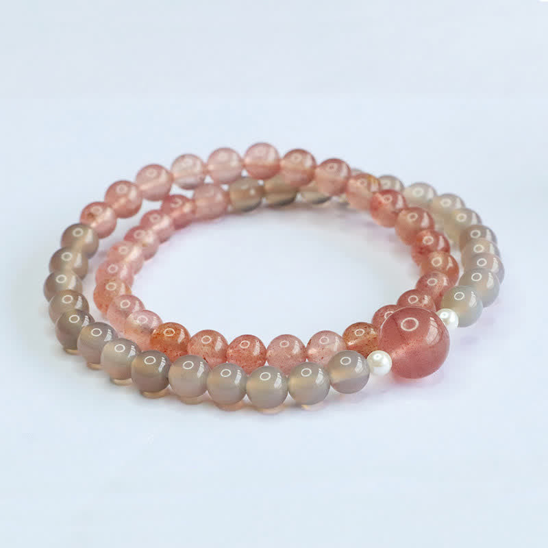 Buddha Stones Strawberry Quartz Gray Agate Double Wrap Positive Bracelet - image 4