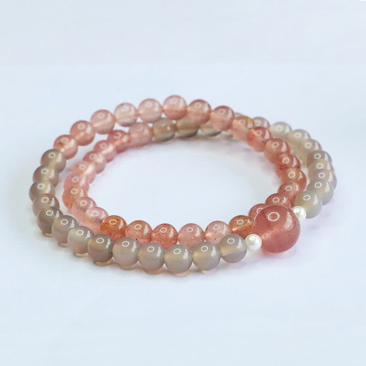 Buddha Stones Strawberry Quartz Gray Agate Double Wrap Positive Bracelet - image 4