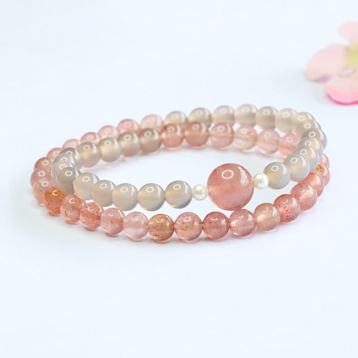 Buddha Stones Strawberry Quartz Gray Agate Double Wrap Positive Bracelet - image 2
