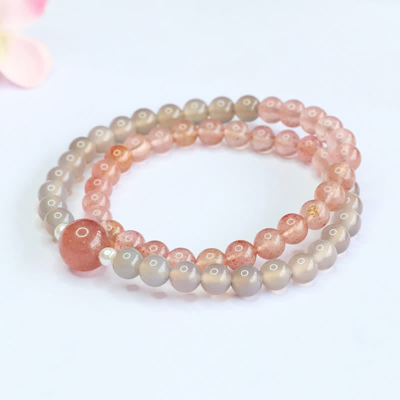 Buddha Stones Strawberry Quartz Gray Agate Double Wrap Positive Bracelet - image 8