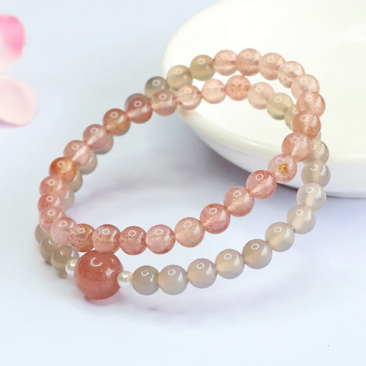 Buddha Stones Strawberry Quartz Gray Agate Double Wrap Positive Bracelet - image 3