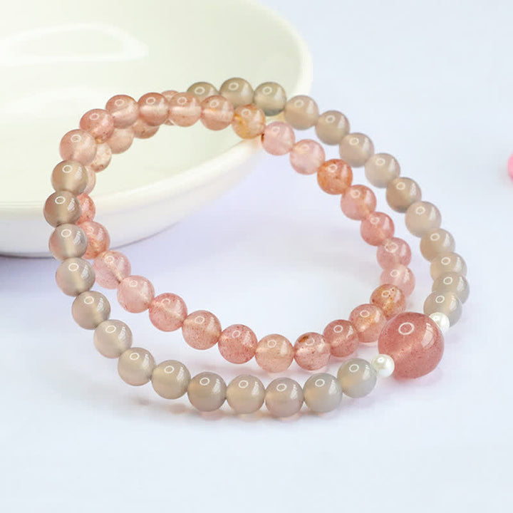 Buddha Stones Strawberry Quartz Gray Agate Double Wrap Positive Bracelet - Strawberry Quartz(Wrist Circumference:14–15 cm) - image 0