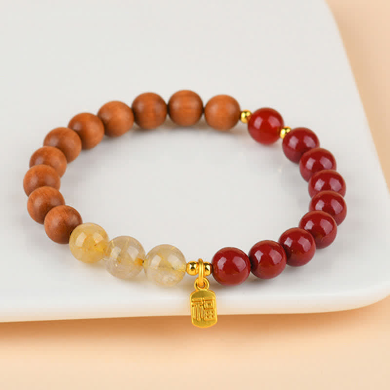 Buddha Stones Strawberry Quartz Citrine Five Elements Fu Character Luck Bracelet - image 15