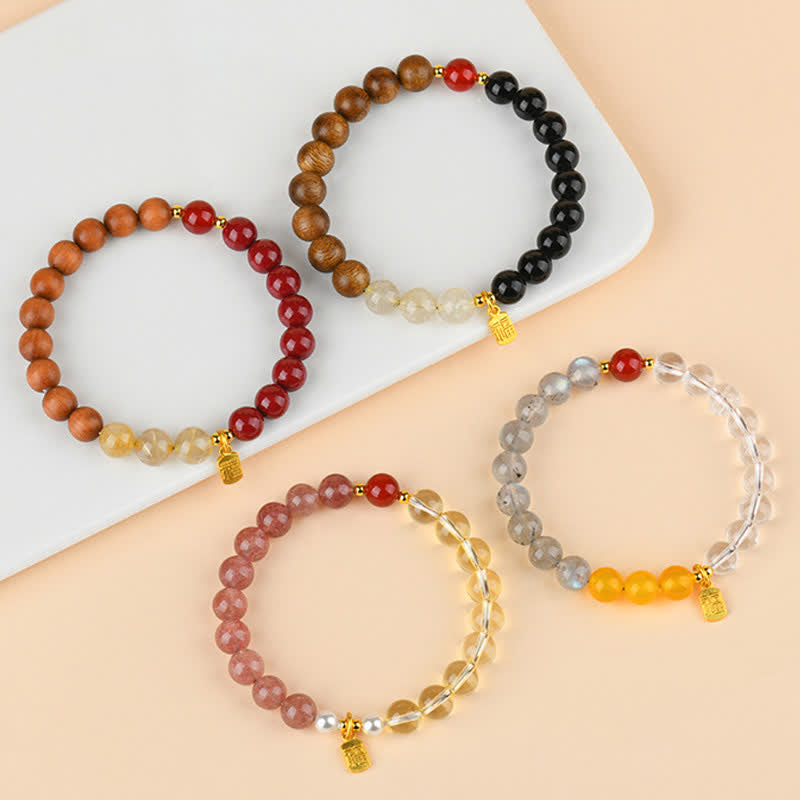 Buddha Stones Strawberry Quartz Citrine Five Elements Fu Character Luck Bracelet - image 24