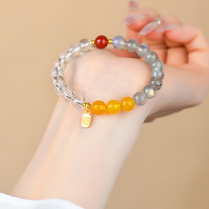 Buddha Stones Strawberry Quartz Citrine Five Elements Fu Character Luck Bracelet - image 11